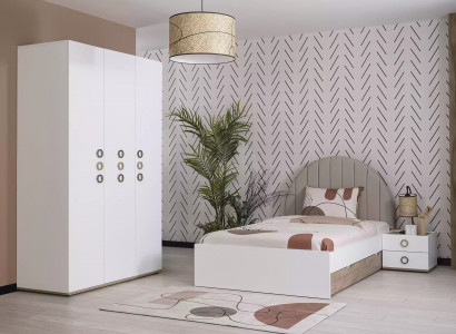 Children's Room Youth Bed Set Nightstand Bed Wood White 3-piece Set